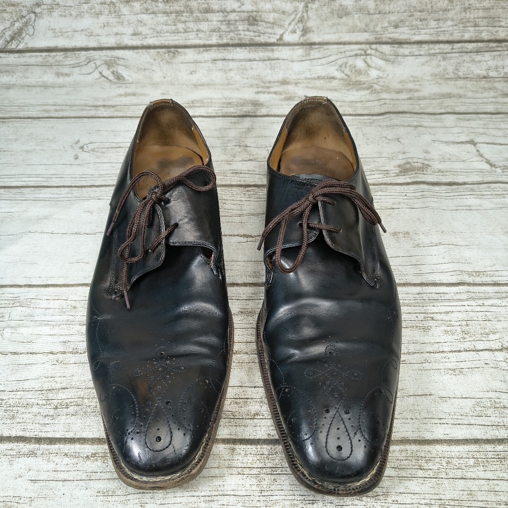 Mezlan Custom Black Leather Wingtip Brogue Oxford Shoes Men Size 11